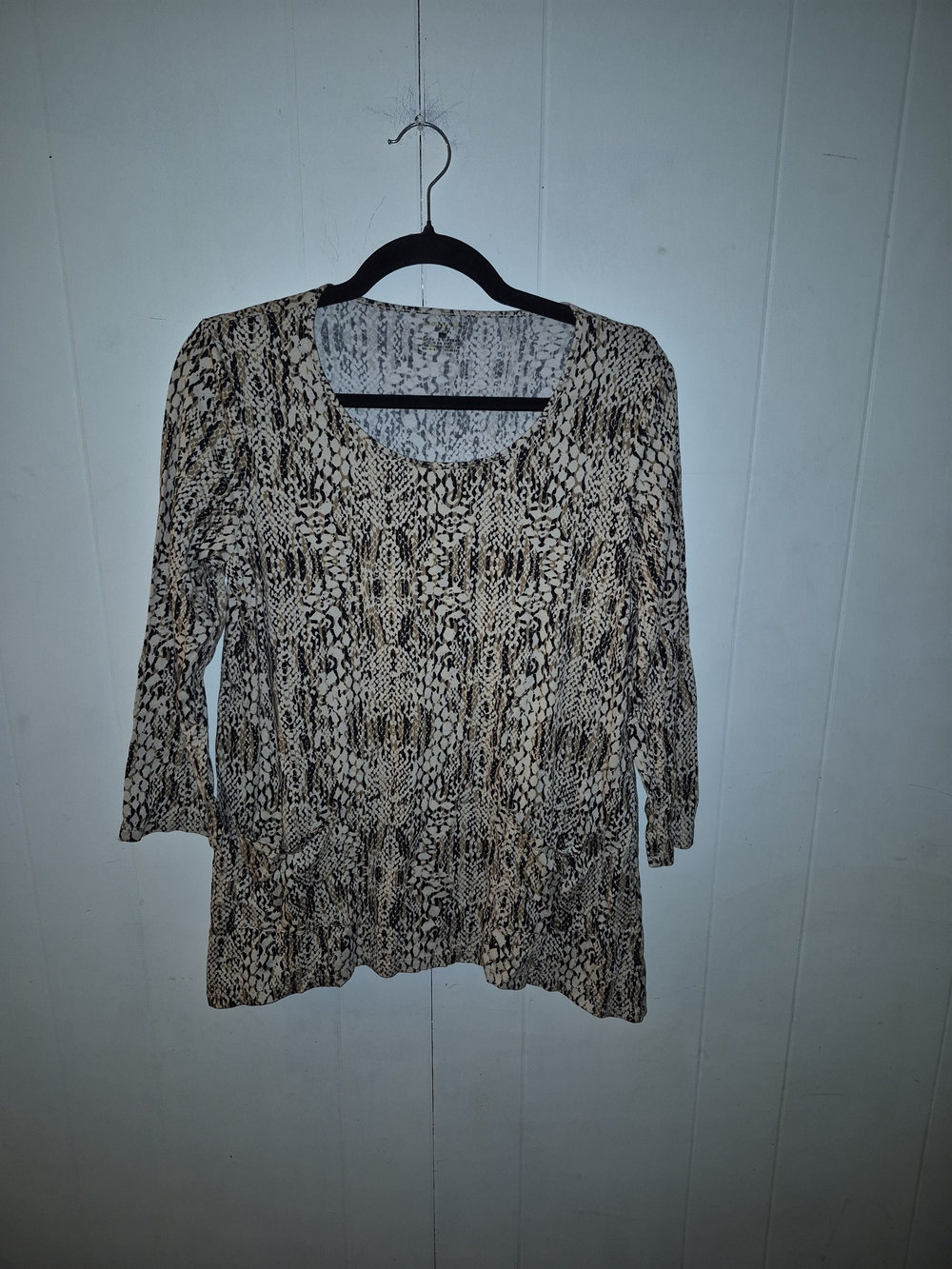 Jones New York Beige and Black Snake Print Scoop Neck Tunic